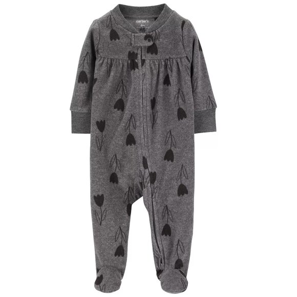 Baby Girls Carter's Gray Floral Fleece Sleeper Pajama Set Size NB 3 6 9 Mo NWT - Picture 1 of 3